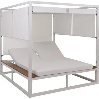 Aluminium Lounge-Gartenliege HWC-M63b, XL Sonnenliege Bali-Liege Daybed, 10cm-Polster weiß Polster creme - Weiß
