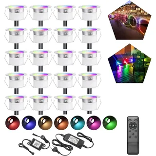 20er WIFI RGB Led Bodeneinbauleuchten Arbeitet mit Alexa,RGB LED Einbaustrahler DC12V Ø30mm 0.6W LED Boden WiFi Wireless Smart Phone