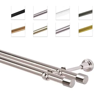 MDEKOR Gardinenstange Vorhangstange 19 mm mit Endkappen, einfache Montage, Wand, 2-läufig, Edelstahl, 180 cm | Silber
