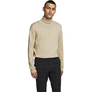 JACK & JONES Herren Rollkragen Strickpullover | Klassischer Rundhals Sweater | Langarm Basic JJEEMIL, Farben:Beige, Größe Pullover:L