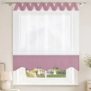 Joyswahl Leinenoptick Raffrollo mit V Schlaufen Catrin 120x140cm Violett | Raffgardine, Längsstreifen, Farblich abgesetzte Blende, 1 Stück, Schlaufenrollo, Fensterrollo innen, Landhausstil