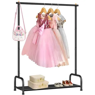 MISSLO Kinder Kleiderständer für Mädchen, Jungen, Metall Kleiderstange Klein mit Unterem Ablagefach, Hängende Kinderräcke Garderobenständer, Schwarz