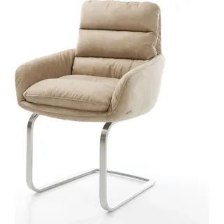 DELIFE Freischwinger Abelia-Flex mit Armlehnen Mikrofaser Beige Vintage Freischwinger flach Edelstahl - Beige