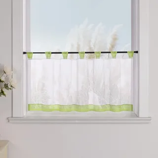 Yujiao Mao Voile Scheibengardine Mit Schlaufen Küchengardinen Bistrogardine Küche Vorhang Transparent HxB 45x120cm Weiß Grün 1er Pack