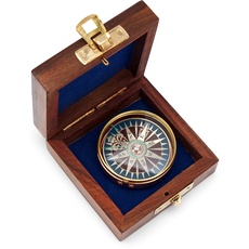 NKlaus 5 cm Kompass Windroseblatt Messing - Kupfer in der Holzbox 8 x 8 x 3,5cm Geschenk 11675