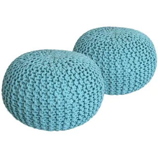 Strickhocker 2er Set Pouf Sitzpouf Sitzpuff Pouf Bodenkissen Ø 55cm mint/mint - Türkis