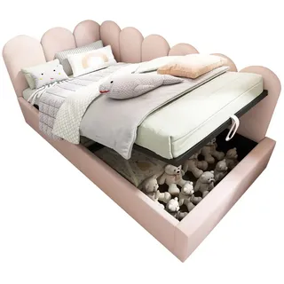 Flieks Daybett 90x190cm Tagesbett mit hydraulischem Stauraum Samt Rosa , Pink , Holz , 90x190 cm , Schlafzimmer, Betten, Polsterbetten