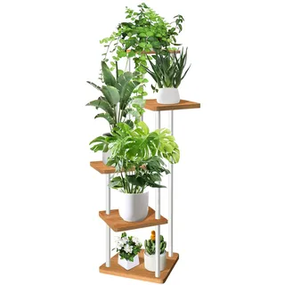 VASZOLA 5-Tier Hölzern Blumenregal Pflanzenregal, Mehrstöckig Blumenständer Pflanzenständer Blumenbank Blumentreppe Pflanzentreppe Standregal für Innen Garten Balkon Deko(Weiß)