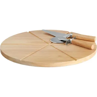Pizzaset , Grau, Hellbraun , Holz, Metall , Akazie , Geschirr, Teller, Pizzateller