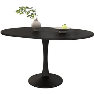 Okwish Esstisch oval 100/100/75 cm schwarz aus MDF höhenverstellbar , Schwarz , Holzwerkstoff , 140x75x100 cm , Esszimmer, Esstische