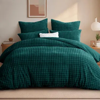 RUIKASI Winter Plüsch Bettwäsche 200x220 3teilig Grün - WarmeKuschelig Weich Flauschige Flanell Fleece Bettwäsche Luxus Wende Bettbezug mit Reißverschluss und 2 Kissenbezug 80x80cm