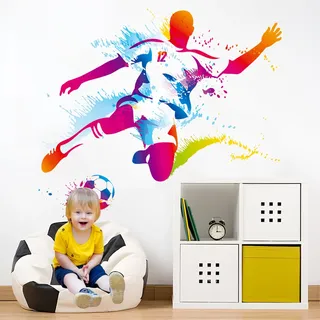 ZenyTra 2er Set Fußball Aquarell Wandtattoo 40x50 cm | Wasserfarben Wandaufkleber für Jugendzimmer & Gaming Zimmer | Sport Deko für Jungen | Abziehbarer Vinyl Wandsticker