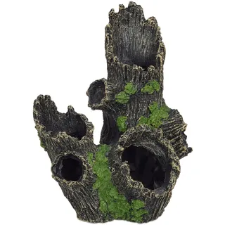 Relaxdays Aquarium Deko, Baumstamm Höhle, Natur-Optik, Versteck, Aquarienzubehör HxBxT 16,5 x 15,5 x 11 cm, schwarz-grün