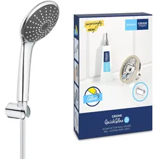 GROHE Vitalio Joy 110 & QuickGlue S1 – Handbrause-Wandhalter-Set (wassersparend, 110 Handbrause, 1 Strahlart, Anti-Kalk-System, Wandbrausehalter, 1750mm Brauseschlauch), chrom, 27324000