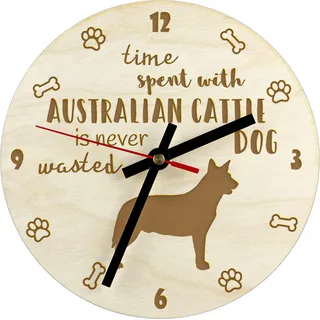 Australischer Treibhund, Australian Cattle Dog, Blue Heeler - Uhr mit Hund, Holzuhr mit Gravur, personalisierte Uhr von Art-Dog