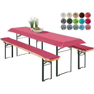 heimtexland ® Bierzeltgarnitur Auflagen Set 3-teilig Tischdecke Bierbank Polster Sitzkissen Tischdeko Typ698 Beere für Tischmaß 50x220 cm - Violett