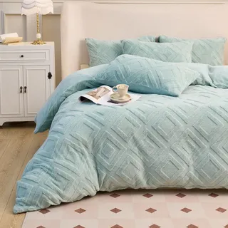 KEAYOO Plüsch Bettwäsche 135x200 cm Kuschelbettwäsche mit Flauschig Teddy Fleece Extra Warm für Winter Kissenbezug 80x80cm (Grün, 135x200)