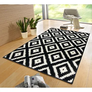 Teppich HANSE HOME "Raute", schwarz (schwarz, creme), B:200cm H:9mm L:290cm, Kunstfaser, Teppiche, Teppich, Läufer, Kurzflor, Skandi, Raute, Wohnzimmer, Schlafzimmer, Flur