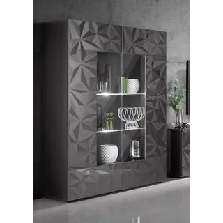 INOSIGN Vitrine »Prisma Höhe 166 cm, Breite 121 cm, Stauraumvitrine mit 2 Türen,« Standvitrine - Front mit elegantem Siebdruck, grifflos, viel Stauraum, grau