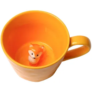 Cteahrow Keramiktasse mit 3D-Tier im Inneren, 360 ml,handgefertigte Cartoon-Figurtasse, süße Kaffeetasse mit interessantem Design,Geburtstagsgeschenk für Kaffee- und Milchteeliebhaber (Fuchs)