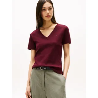 Tommy Hilfiger Damen, T-Shirt Kurzarm New Slim CODY mit V-Ausschnitt rot (deep burgundy), L