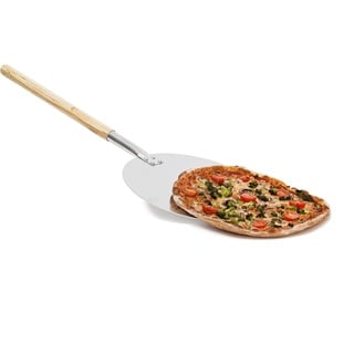 Relaxdays Pizzaschaufel rund, Pizzaschieber, Holzgriff, Profi Pizzaheber & Brotschieber, Aluminium, Ø 30cm, beige/silber