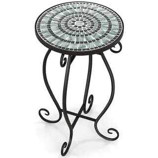 Costway Mosaiktisch Rund Schwarz , Metall , 30x50x30 cm , Gartenmöbel, Gartentische, Garten-Beistelltische