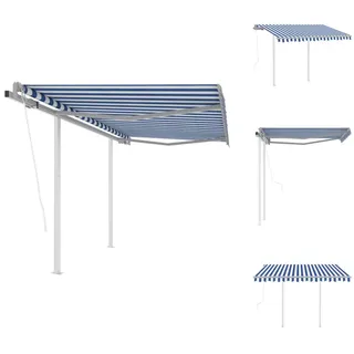 vidaXL Markise Automatisch Einziehbar mit Pfosten 3x2,5 m Blau Weiß - Markisen - Blau