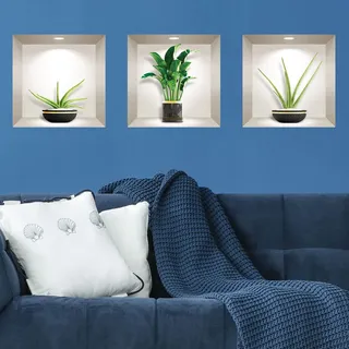 3D-Wandtattoo, selbstklebend, 3D-Effekt, Bananen- und Pflanzen-Effekt, in den Vasen – Wandaufkleber für Schlafzimmer – Wandaufkleber 3D-Wohnzimmer – Wandaufkleber Trompe l'Auge | 30 x 90 cm