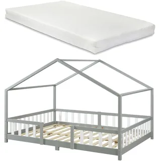 [en.casa] Kinderbett Treviolo 140 x 200 cm Kiefer grau hellgrau