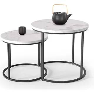 Halmar Runder Couchtisch (2 Stück) Oreo - weißer Marmor / schwarz - Weiß