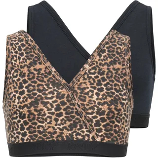 Crop-Top KIDS ONLY "KOGLOLA 2-P REVERSIBLE LOGO TOP ACC", Damen, Gr. 122/128, schwarz pack:2, pack leo, Jersey, Obermaterial: 95% Baumwolle, 5% Elasthan, bedruckt, unifarben, figurbetont bauchfrei, V-Ausschnitt, Tops Crop-Top