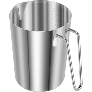 BAODBF 500ML Messbecher Edelstahl mit Griff Ausgießlippe Silber(500ML) | Milchkännchen mit Innenskala für Milchaufschäumer Rührbecher Bar Café 304 Metallkrug Robust Spülmaschinenfest