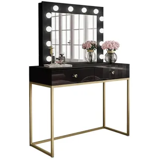 lookway Schminktisch BLANCO GOLD mit Spiegel und Beleuchtung