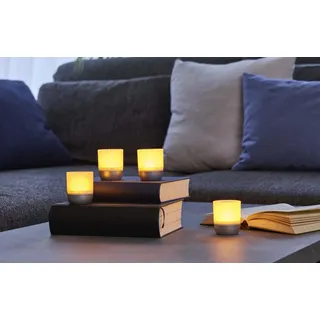 Northpoint LED Akku Lounge Lights 4er-Set mit Touchsensor Kabellos für Innen und Außen RGBW Flackereffekt Matt silber