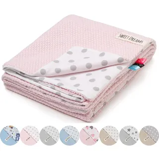 Mikos* Babydecke Leichte Baumwolle Kinderdecke ohne Füllung, Kindergarten Baumwolldecke für Mädchen, Junge, Neugeborenen Kinderwagen Babyschale Kuscheldecke 75x100 (1040) (Rosa/Graue Tupfen)