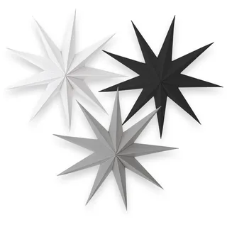 Festicy Papiersterne zum Aufhängen I 3 St Ø 30cm in schwarz, weiß, grau I geeignet als Weihnachtsstern Fenster Deko Sterne I stilvolles Papiersterne Weihnachten Set I nachhaltiges Stern Papier Set