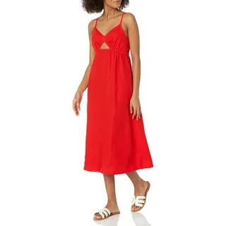 The Drop Maci Strappy V-Neck Cut-Out Smocked Back Midi Dress Kleider, Feuerrot, Medium