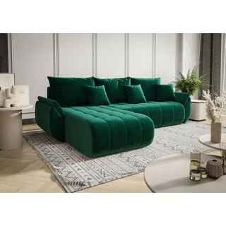 Ecksofa Schlafsofa AKITA Stoff Monolith Grün Ottomane Links - Grün