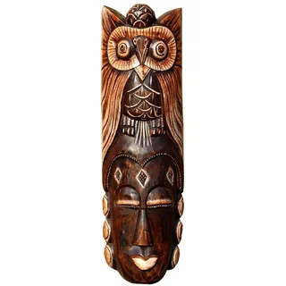Wogeka Schöne 50 cm Eule Holz Maske Owl Afrika Wandmaske Handarbeit Bali Maske88