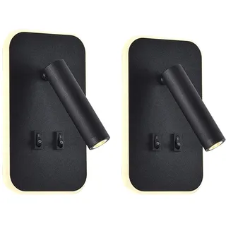 uksunvi LED-Wandleuchte, Nachttisch-Lesewandleuchte, 12W LED Wand-Leselampen, verstellbarer Strahler (3W +9W 3000K Warmes Licht) schwarz (schwarzes Rechteck 2PCS)