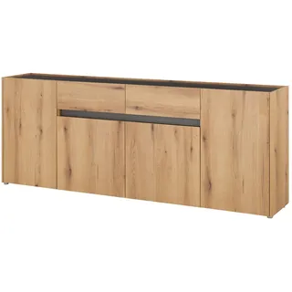 Furn.Design Sideboard Evoke Eiche, grau, Kommode 223 x 87 cm , Eichefarben, Grau , Kunststoff , Nachbildung,Eiche , Holz Optik , 4 Fächer , 312x198x42 cm , FSC Mix , Kleinmöbel, Kommoden, Sideboards