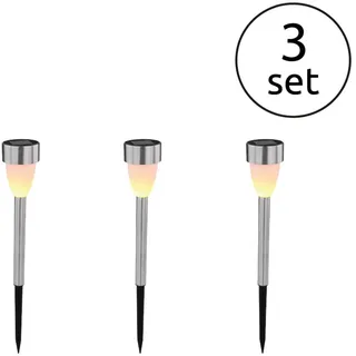 GLOBO LIGHTING LED Solarleuchte »SOLAR« LED-Modul 1 Stk. Warmweiß Solar, Garten, Fire Effect, Akku, Terrasse, Schiebeschalter, IP44, silberfarben