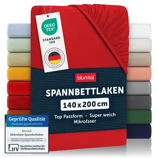 Blumtal® Spannbettlaken 140x200x30cm aus Microfaser - Oekotex zertifiziertes Bettlaken Spannbettlaken in Rot