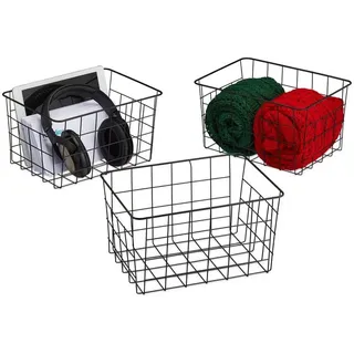 Relaxdays Drahtkorb 3er Set, rechteckig, Gitterkorb zur Aufbewahrung, HBT: 15,5 x 28 x 20 cm, Deko Metallkorb, schwarz