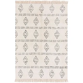 Kunstloft Baumwollteppich waschbar Naomi Cream 160x230 cm , Beige , Textil , Rauten , Rechteckig , 160x1 cm , Gots , für Fußbodenheizung geeignet , Teppiche und Böden, Teppiche