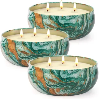 Citronella Kerze Outdoor Groß, 3 x 15oz Outdoor Kerzen Natürliche Sojawachs Zitronella Kerze Garten mit 3 Docht Citronella Duft Kerze für Garten, Camping, Picknicks, Balkon, Terrasse,300+ Brenndauer