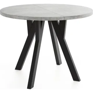 WFL Group Esstisch Avero Black runder ausziehbarer, Beton grau 100-200/100/77 cm , Holzwerkstoff , Rund,Rund , 100x77x100 cm , Esszimmer, Esstische
