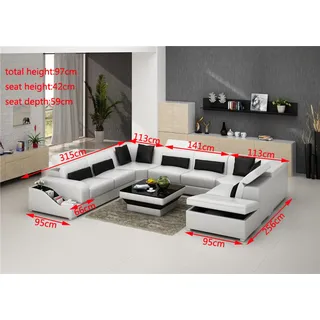 Ecksofa Leder Sofa Polster Eck Sitz Wohnlandschaft Garnitur UForm Familien Couch - Weiß