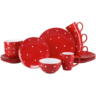 Creatable Kombiservice , Rot, Weiß , Keramik , 16-teilig , 300 ml,400 ml , lebensmittelecht, stapelbar , Geschirr, Geschirrsets, Kombiservice